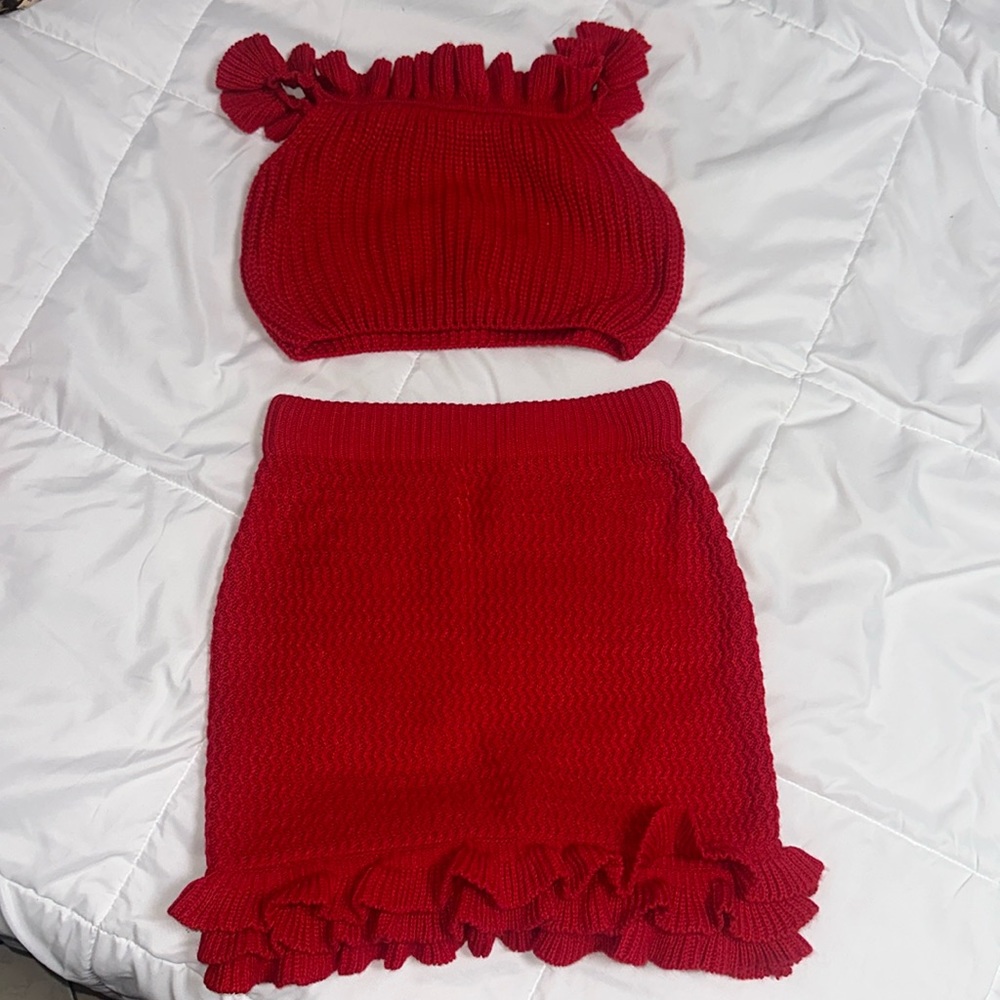Red Two Piece Mini Skirt Set Fashion Nova